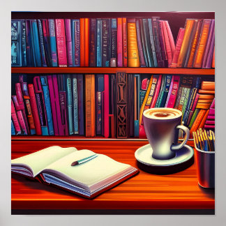 Bücher für ästhetische Bücher und Kaffee Poster