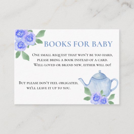 Bücher für Baby Blue Floral Teapot Babydusche Begleitkarte (Vorderseite)
