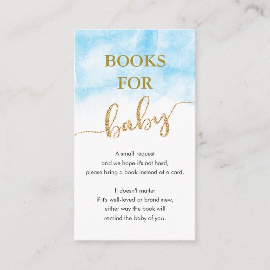 Bücher für Baby Blue Watercolor Gold Glitzer Begleitkarte (Vorderseite)