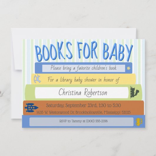 Bücher für Baby Boy Baby Shower Einladung (Vorderseite)