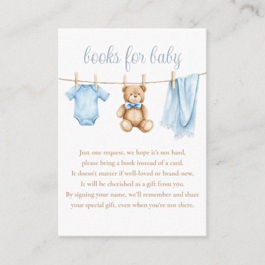 Bücher für Baby Clothesline Boy Baby Dusche Begleitkarte (Vorderseite)