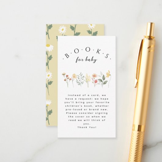 Bücher für Baby Elegante Beige Blütendusche Begleitkarte (Vorderseite/Rückseite Beispiel)