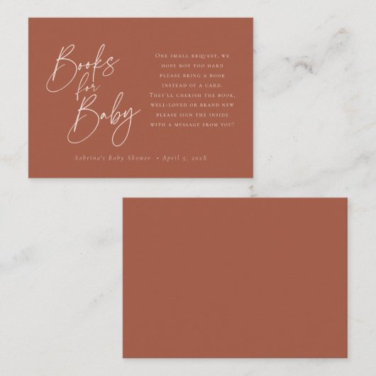 Bücher für Baby | Elegantes Script Terra Cotta Enc Begleitkarte (Vorne/Hinten)
