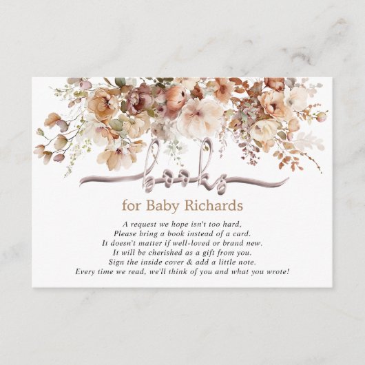 Bücher für Baby Floral Baby Dusche Begleitkarte (Vorderseite)