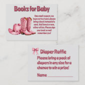 Bücher für Baby Girl and Diaper Raffle Cowboy Styl Mitteilungskarte (Vorne/Hinten)
