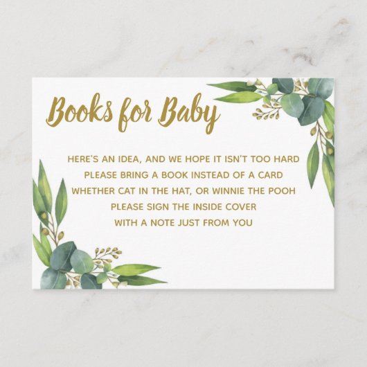 Bücher für Baby Green Gold Baby Shower Insert (Vorderseite)