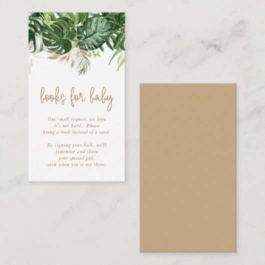 Bücher für Baby Greenery Gold Tropical Baby Shower Begleitkarte (Vorne/Hinten)