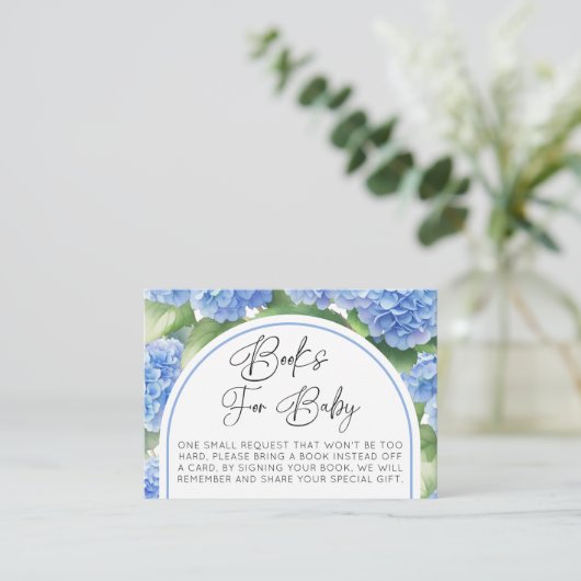 Bücher für Baby Hydrangea Blue Flowers Babydusche Begleitkarte (Stehend Vorderseite)