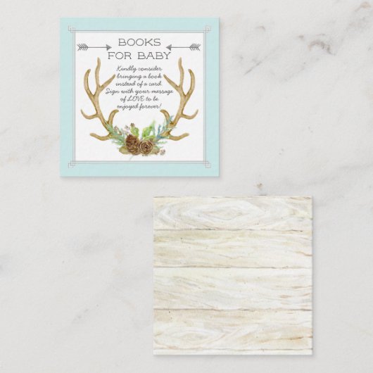 Bücher für Baby-Karte Boho Rotwild-Geweih-Waldholz Quadratische Visitenkarte (Vorne/Hinten)
