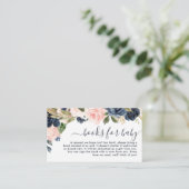 Bücher für Baby Navy Pink Blush Floral Baby Dusche Begleitkarte (Stehend Vorderseite)