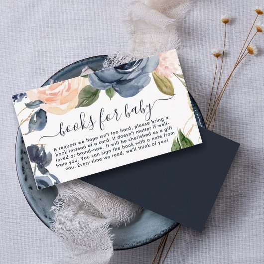 Bücher für Baby Navy Pink Floral Baby Dusche Begleitkarte