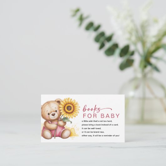 Bücher für Baby Pink Bear Sunflower Baby Dusche Begleitkarte (Stehend Vorderseite)