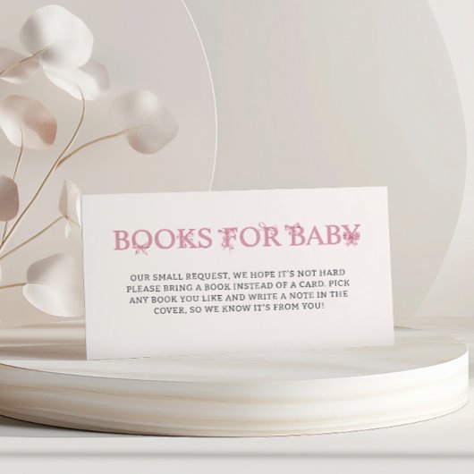 Bücher für Baby Pink Bow Babydusche Buchanfrage Begleitkarte
