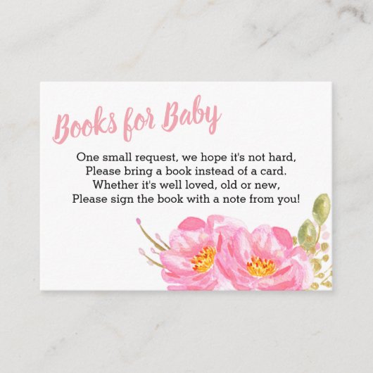 Bücher für Baby Pink Floral Baby Dusche Begleitkarte (Vorderseite)
