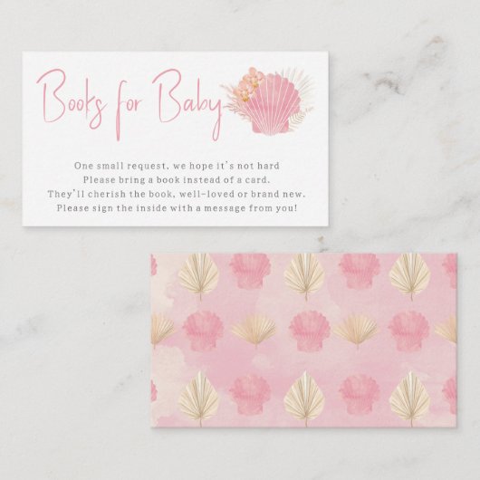Bücher für Baby Pink Ocean Boho Girl Babydusche Begleitkarte (Vorne/Hinten)