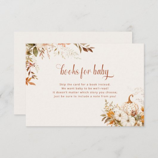 Bücher für Baby Pumpkin Floral Baby Dusche Begleitkarte (Vorne/Hinten)