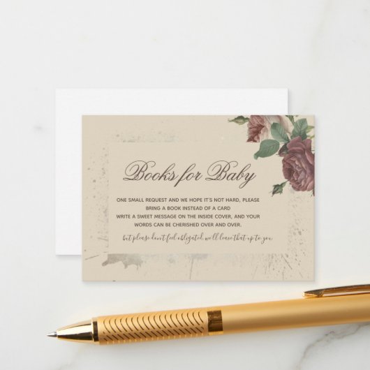 Bücher für Baby Rustic Floral Dust Rose Babydusche Begleitkarte (Vorderseite/Rückseite Beispiel)