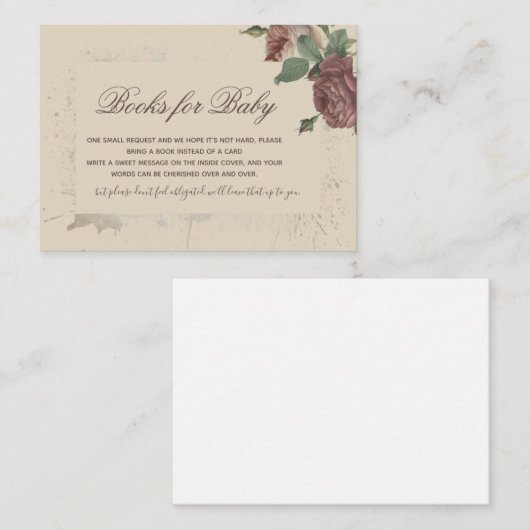 Bücher für Baby Rustic Floral Dust Rose Babydusche Begleitkarte (Vorne/Hinten)