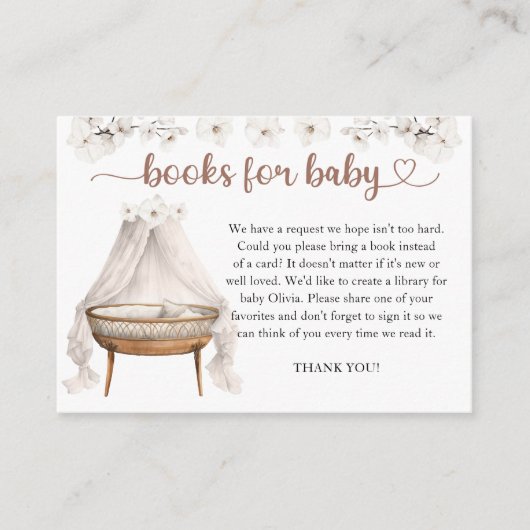 Bücher für Baby Shower Card Neutral Boho Floral Begleitkarte (Vorderseite)