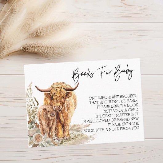 Bücher für Baby Shower Highland Cow Boho Visitenkarte
