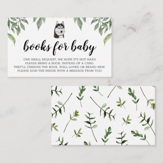 Bücher für Baby Siberian Husky Boho Greenery Begleitkarte (Vorne/Hinten)