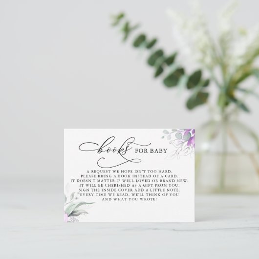 Bücher für Baby Silver Greenery Request Card Begleitkarte (Stehend Vorderseite)