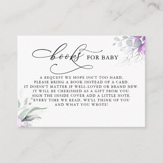 Bücher für Baby Silver Greenery Request Card Begleitkarte (Vorderseite)