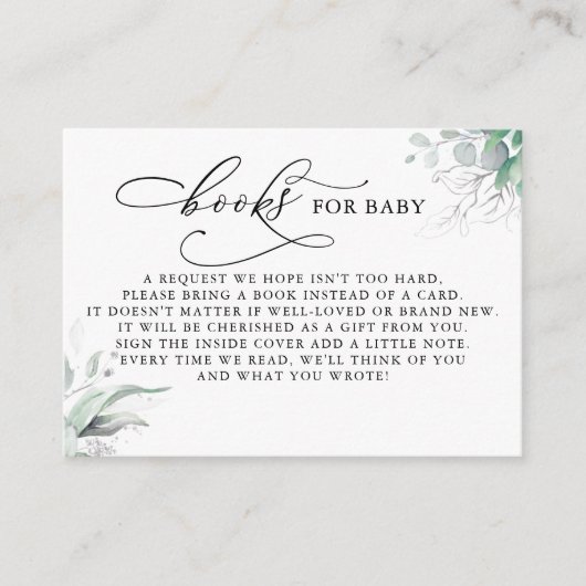 Bücher für Baby Silver Greenery Request Card Begleitkarte (Vorderseite)