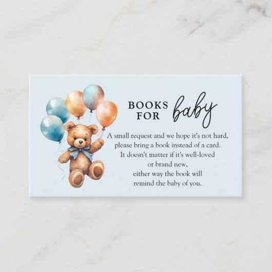 Bücher für Baby Teddy Bear Boy Babydusche Begleitkarte (Vorderseite)