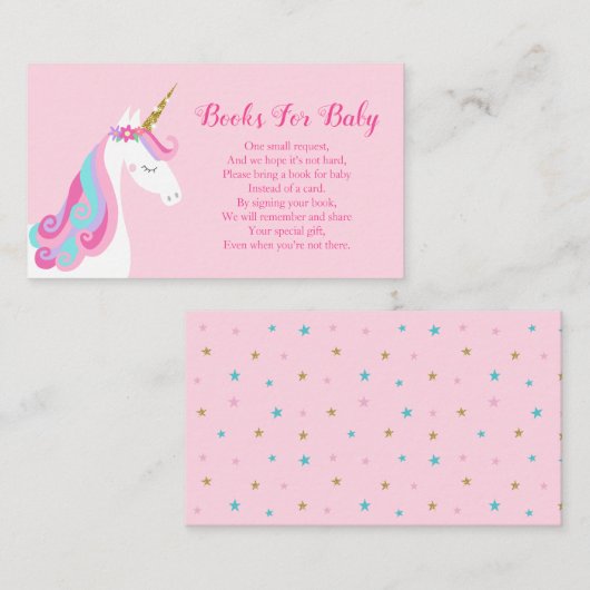 Bücher für Baby Unicorn Pink Babydusche Begleitkarte (Vorne/Hinten)