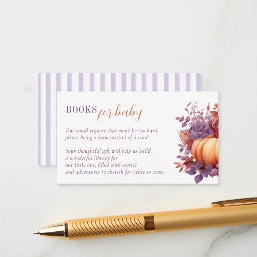Bücher für Baby Watercolor Pumpkin Baby Dusche Begleitkarte (Vorderseite/Rückseite Beispiel)