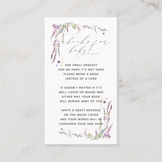 Bücher für Baby Wildblume Floral Baby Dusche Visitenkarte (Vorderseite)