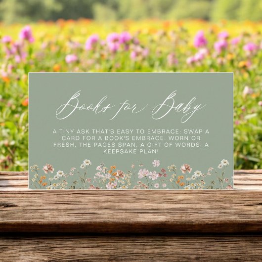 Bücher für Baby Wildblume Sage Green Baby Dusche Begleitkarte