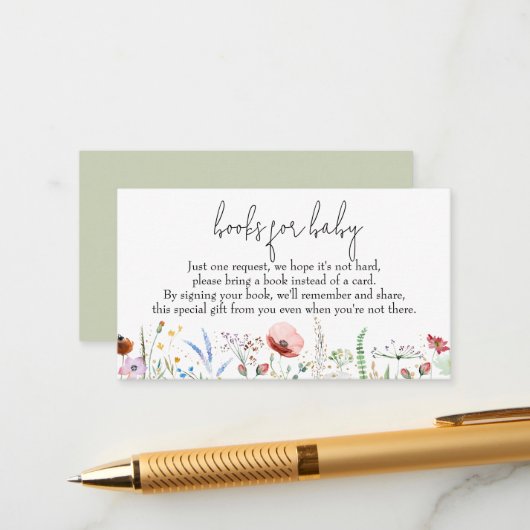 Bücher für Baby Wildblumen Babydusche Begleitkarte (Vorderseite/Rückseite Beispiel)