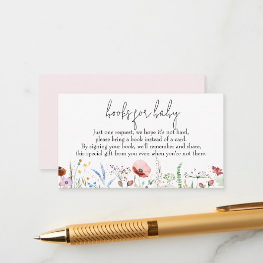 Bücher für Baby-Wildblumen Girl-Baby-Dusche Begleitkarte (Vorderseite/Rückseite Beispiel)