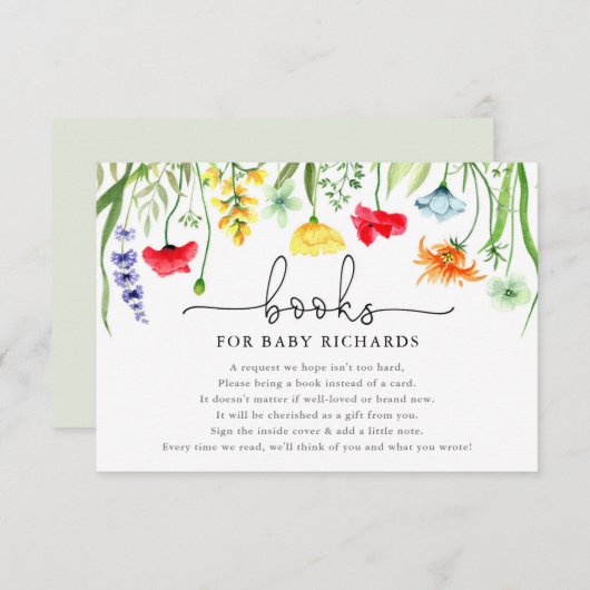 Bücher für Babybäder mit bunten Wildblumen Babydus Begleitkarte (Vorne/Hinten)