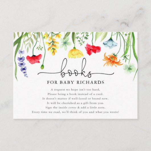 Bücher für Babybäder mit bunten Wildblumen Babydus Begleitkarte (Vorderseite)