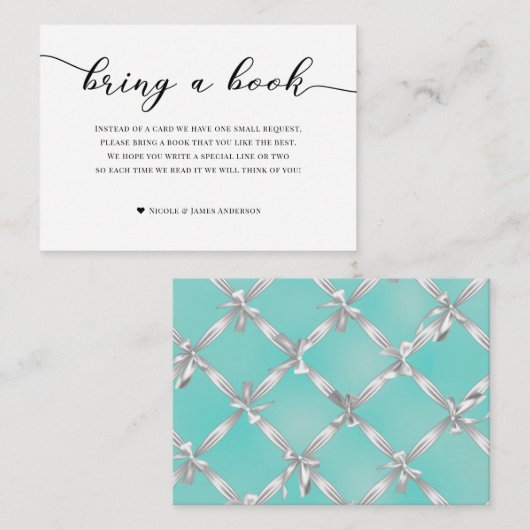 Bücher für Babydusche, türkisblau Begleitkarte (Vorne/Hinten)