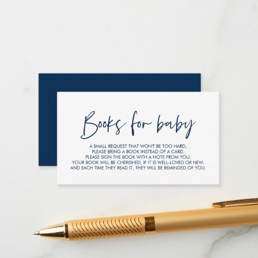 Bücher für das Baby, Moderne Minimal Navy Blue Begleitkarte (Vorderseite/Rückseite Beispiel)