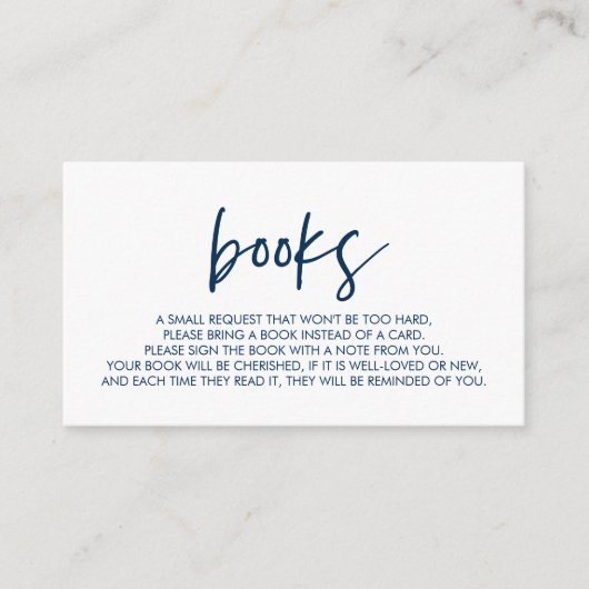 Bücher für das Baby, Moderne Minimal Navy Blue Begleitkarte (Vorderseite)