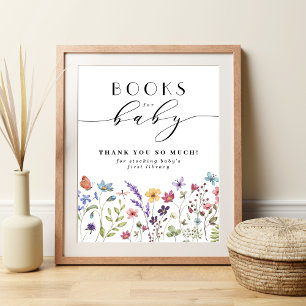 Bücher für die Babyfeder-Babydusche für Wildblumen Poster