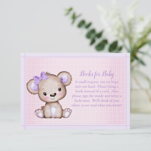 Bücher für Niedliches Lila Baby Bär für Mädchendus Begleitkarte (Stehend Vorderseite)