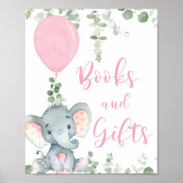 Bücher Geschenke rosa Elefantenballon Babydusche Z Poster