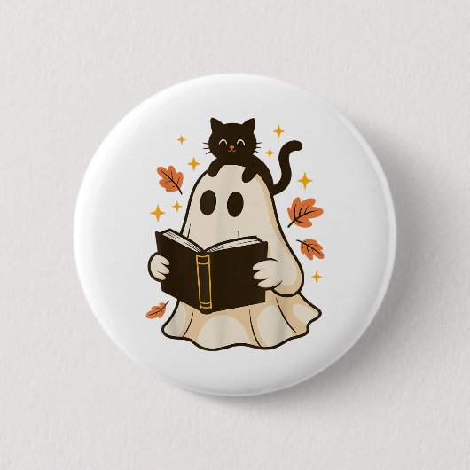 Bücher Ghost Reading Buch Halloween Library Black  Button (Vorderseite)