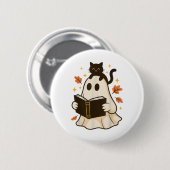 Bücher Ghost Reading Buch Halloween Library Black  Button (Vorne & Hinten)