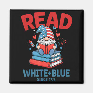 Bücher Gnom USA Feuerwerk Lesen Weiß Blau Magnet