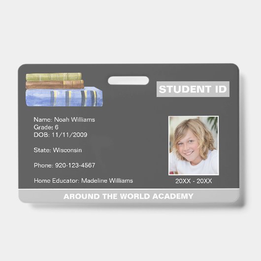 Bücher Homeschool Student ID Abzeichen Ausweis (Vorderseite)