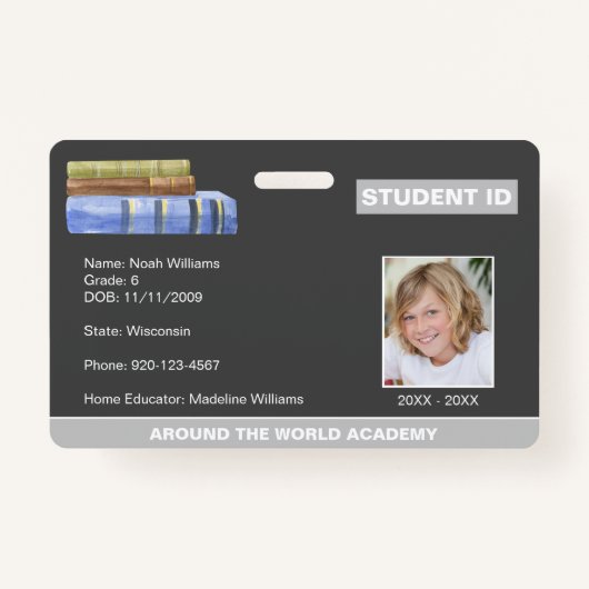 Bücher Homeschool Student ID Abzeichen Ausweis (Vorderseite)