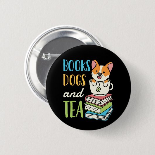 Bücher, Hunde und Tee Button (Vorne & Hinten)