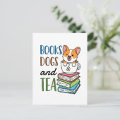 Bücher Hunde und Tee Wochenendlektüre Postkarte (Stehend Vorderseite)